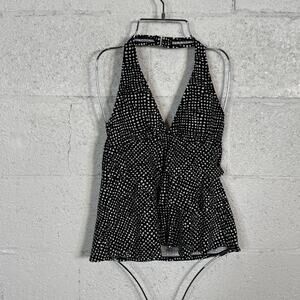 Swim Solutions Women's Printed Halter Tankini Swim Top black/white 10 $72